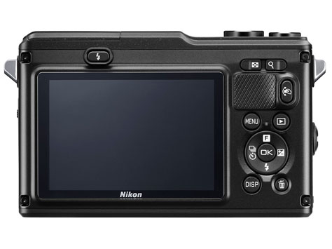 Nikon 1 AW1 back, mirrorless impermeabile